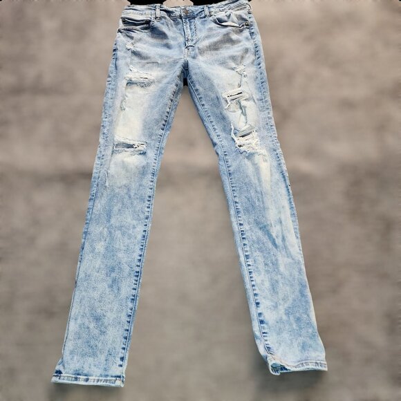 American Eagle Outfitters Other - AMERICAN EAGLE x YOUNG MONEY Stacked Skinny Jeans 34 x 30 Distressed Light Wash